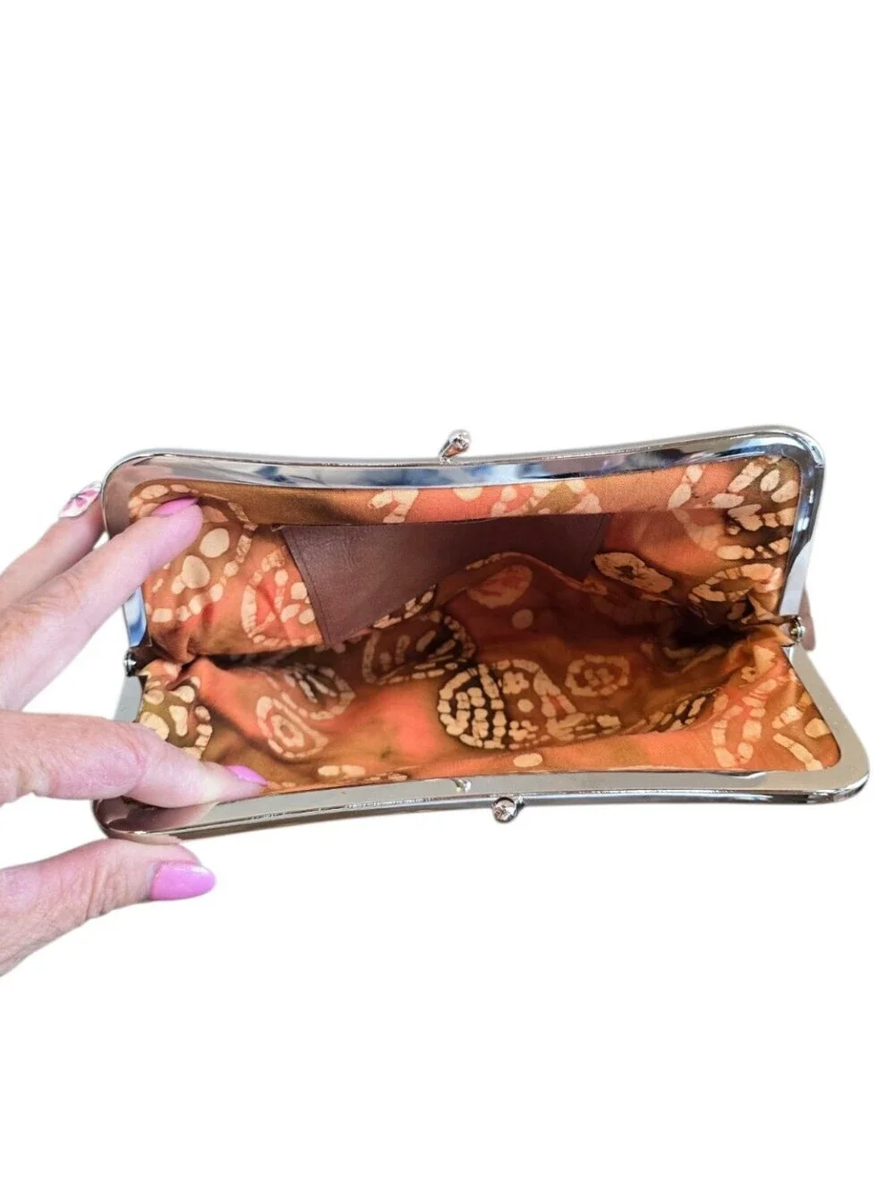 Brown Distressed Faux Leather Kisslock Clutch